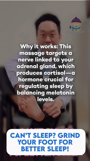 Can’t Sleep? Grind your Foot for better sleep! Struggling to catch some Z's? Try this simple bedtime routine Step 1: Locate the Point: Find the top of your heel. Step 2: Draw an Imaginary Line: From the top of your heel, draw a line straight up to the bottom of the ball of your foot. Step 3: Massage Along the Line: Using your fingers or thumbs, apply gentle pressure and massage along this imaginary line. Step 4: Continue Until Warm: Keep massaging until your foot feels warm. Why it works: This m