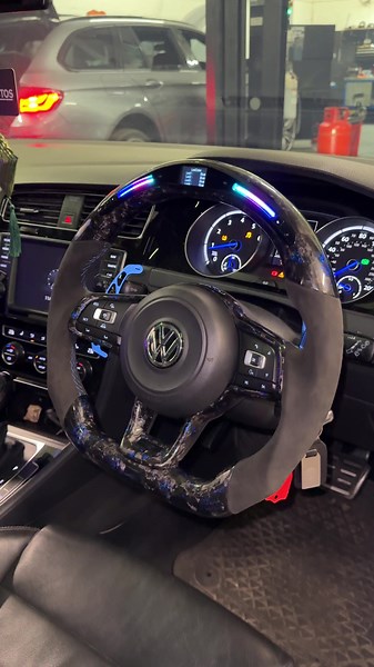 Custom VW Golf R Steering Wheel Installation with Forged Carbon and LED Display