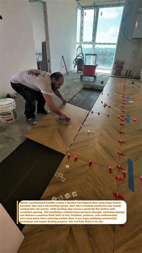 Perfect Herringbone Tile Installation #Flooring #Construction #Satisfying