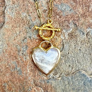White Moonstone 18K Gold-plated Classy Faceted Heart Pendant Necklace 18K Gold-plated Toggle Clasp Handcrafted Artisan Jewelry - Etsy