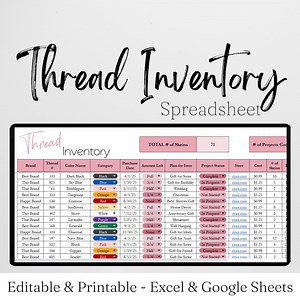 Thread Inventory Tracker Spreadsheet Template, Cross Stitch Thread Organizer Excel, Embroidery Floss Tracker, Floss Organizer Google Sheets - Etsy
