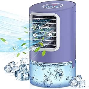 Portable Air Conditioner, 3-in-1 Personal Air Cooler with 3 Speed, 400ML Evaporative Humidifier with 2/4 Timer, Desktop Mini Cooling Misting Fan for Room Home Office, 7 Color Night Lights (White)
