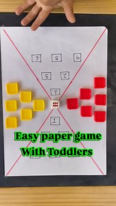 Such a simple paper game, but so much learning and laughter 🖤🎲 All you need is one black sheet, a marker, 12 coins (6 each of any two colours ) and a dice — and your toddler is ready for a fun brain-boosting playtime. We played this with Abeer and he won, and the happiness on his face was priceless. He was so focused, counting, waiting for his turn and enjoying every move. Do try this easy DIY game with your child — it builds thinking, patience and number sense while they just feel like they’r