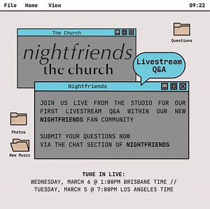 1.8K views · 98 reactions | BAND LIVESTREAM Q&A TOMORROW!! We’ll be doing our first studio livestream within our nightfriends community tomorrow at 1:00PM Wednesday Brisbane time (7:00PM Tuesday Los Angeles time), live from our rehearsal. We’re all in the same room this week!! Submit your questions now via the nightfriends Chat section, and we’ll see you on there tomorrow! ️ Join us: https://thechorus.com/thechurch | The Church | Facebook