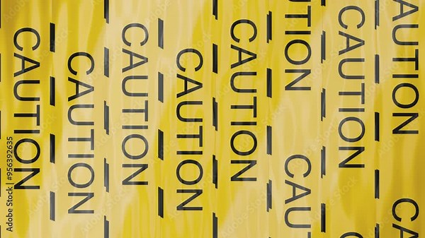 Caution tape. Yellow and black warning tape. Long danger tape. Unrolling multiple warning tapes with yellow and black diagonal stripes. Warning lines occupy the entire screen. Warning stop line.