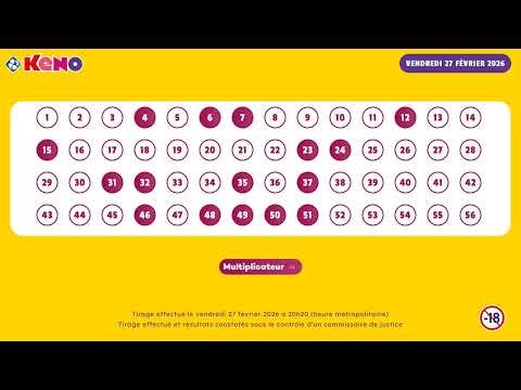 Tirage Keno du 27 Février 2026 - Résultat officiel - FDJ