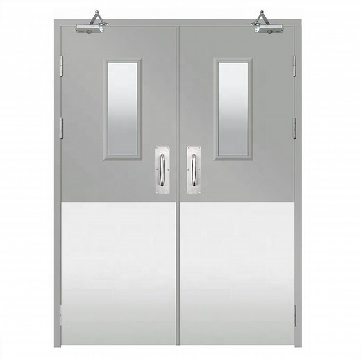 [Hot Item] Double Leaf Swing Doors Fire Rated Steel Door Safety Anti Fire Doors with Glass Vision