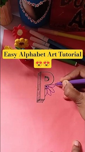 🖊️ Alphabet ‘P’ Art with Color Pen | Creative Letter Art by Rodela Shikha #Shorts #calligraphy