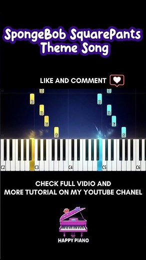SpongeBob SquarePants Theme Song Easy Piano #easypiano #piano #pianotutorial #spongebob