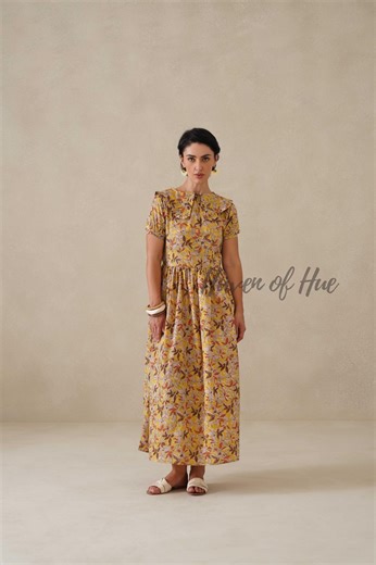 Buy Women’s Cotton Midi Dress With Peter Pan Collar, Hand Block Floral Printed Summer Dress, Short Sleeve Casual Everyday Dress With Pockets Online in India - Etsy