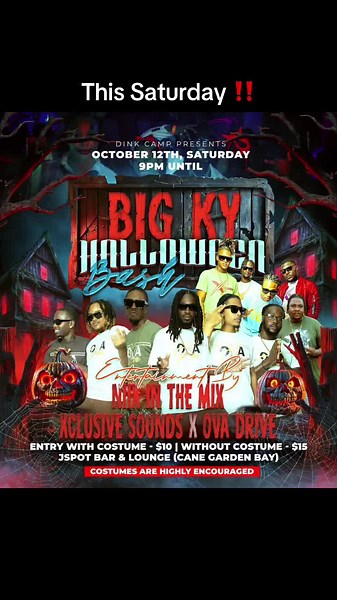 🎃👻 Get ready for Big Ky’s Halloween Bash! 🎃👻 Join us on *October 12th* for a night of spooky fun‼️Costumes are highly encouraged — *$10 entry with a costume* or *$15 without*. Come dressed to impress and dance the night away. This is a bash you don’t want to miss! @Xclusive Sounds 📍 *Location: [JSpot Bar & Lounge]* 🎉 Party starts from 9PM and goes on UNTIL… #BigKyHalloweenBash #CostumeParty #HalloweenFun #SpookySeason