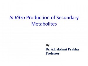 In Vitro Production of Secondary Metabolites - SlideServe