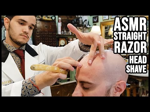 💈 OLD SCHOOL ITALIAN BARBER | HEAD SHAVE with STRAIGHT RAZOR 🎧 DEEP ASMR SOUNDS