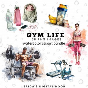 Gym Life Watercolor Clipart Bundle, Fitness Exercise Workout, Gym Accessories, 38 PNG Images - Etsy Canada