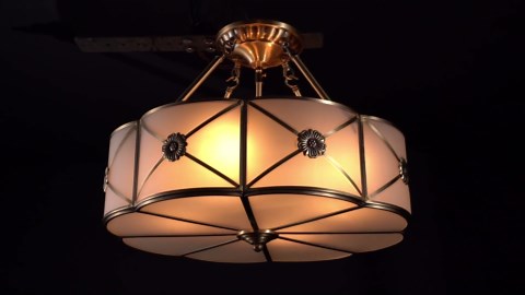 17" Wide Ceiling Light Fixture, 4-Light Semi Flush Brass Pendant Light with Vintage Style Shade for Entryway Hallway Foyer Bedroom Kitchen Living Room