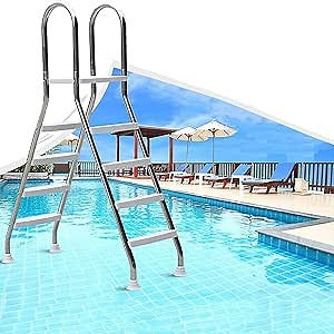 500 Lb Pool Ladder, 304 Stainless Steel Frame 33/43/52 Inch Pool Entry Step Ladder with Secure Non-Slip Steps for above Ground Outdoor Swimming Pools, 2/3/4 Steps Ladder,53in