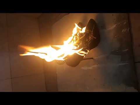 burning high heels The spike heel pumps go up in flames