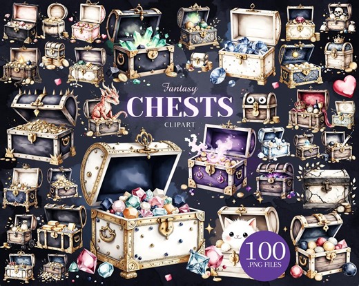 Treasure Chest Clipart, Fantasy Chest PNG, Loot Box Clipart, Game Assets - Etsy