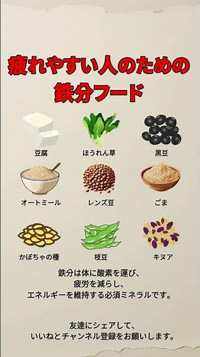 疲れやすい人のための鉄分フード9選 #鉄分不足 #鉄分フード #貧血予防 #健康習慣 #栄養知識 #疲労回復 #植物性食品 #エネルギー維持 #ショート動画
