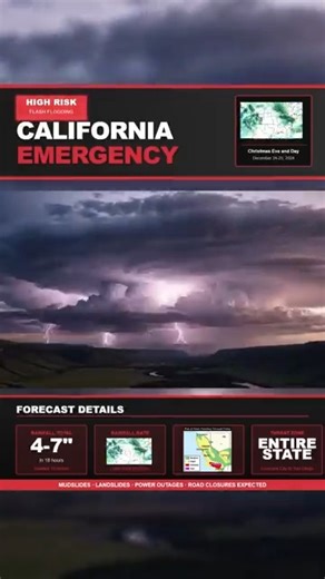 🚨 Latest Update: California Flood Threat Escalates 🚨 The National Weather Service has now issued widespread Flood Watches and High Risk flash flooding warnings as a strong to extreme atmospheric river impacts California through December 28. Nearly the entire state is under alert, with Southern California facing a rare High Risk period during Christmas Eve and Christmas Day. Extremely heavy rainfall rates, flooding, mudslides, and dangerous travel conditions are increasingly likely. This is a p