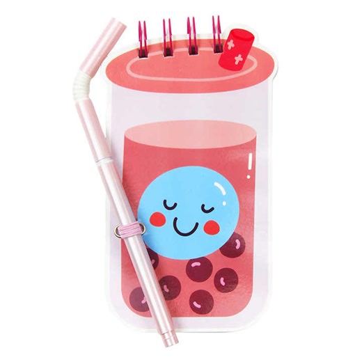 Cute Cartoon Adorable Drink Themed Spiral Notepad With Matching  Straw Ball Pen - Notebook Perfect for Children Stationery