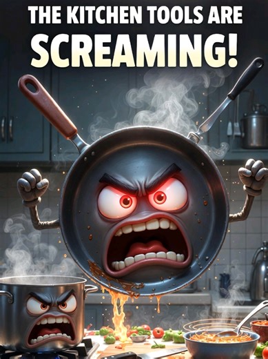 “The Kitchen Tools Are Losing Their Minds!”kitchen tools animation, screaming frying pan, angry cooking pot, funny kitchen story, talking kitchen tools, Pixar style animation, chaotic kitchen scene, animated cooking disaster, AI animated objects, viral kitchen animation, funny cooking short, cartoon kitchen chaos#KitchenChaos #TalkingObjects #ScreamingKitchen #PixarStyleAnimation #FunnyKitchen