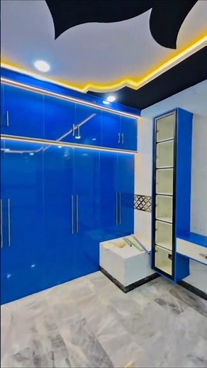 Modern Blue Bedroom 2026 | Glossy Wardrobe Design | LED Ceiling Room Ideas