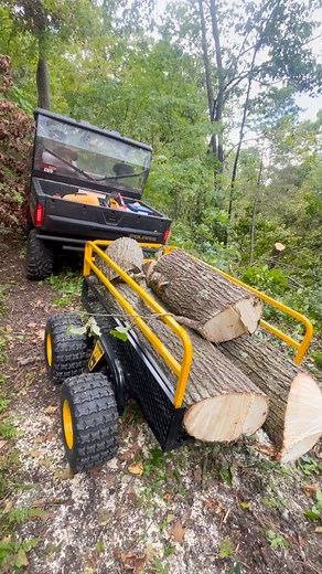 💥 Pulling HEAVY stuff uphill? No problem with the HDM1400. Slap on a set of Tandem Walking Arms and you have a seriously TOUGH and BALANCED trailer capable of moving plenty of weight at an incline. ⬆️ Dumping your payload is pretty simple too if you slide the mesh panel off the back! 😎 🪵 #PolarTrailer #HDM1400TA #HDM1400 #WorkSmarter | Polar Trailer