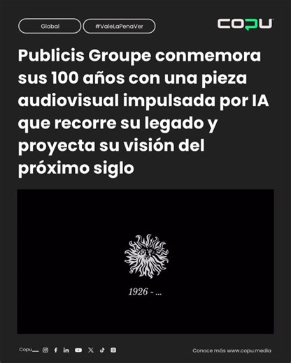COPU on Instagram: "🆕 #ValeLaPenaVer 🇨🇴 | Publicis Groupe (@publiciscol) cumple 100 años y lo celebra con una pieza audiovisual. Una obra que mezcla filmación tradicional, material de archivo e Inteligencia Artificial para narrar su historia desde 1926. 🦁🎂 El film es una proeza técnica: utilizó más de 4.500 imágenes y, en un homenaje emotivo, recreó con IA la voz de Édith Piaf para narrar la resiliencia del grupo. 🙂‍↕️✨ Con esta campaña, Publicis Groupe no solo mira su pasado, sino que dec