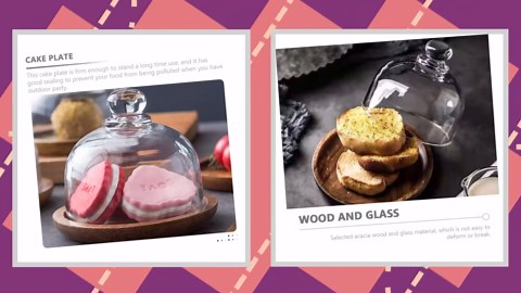 Mikinona Glass Lid Tray Glass Cake Stand with Dome Dome Bell Dessert Clear Cake with Tray Display Case Cupcake Display Holders Cloche Acacia Dessert Plate Mousse