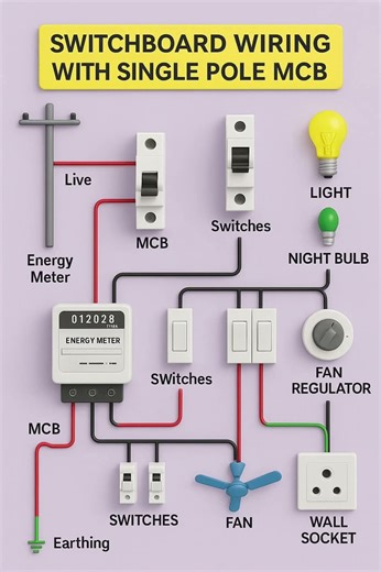 Switchboard Wiring with Single Pole MCB | आसान घरेलू वायरिंग #shorts #viral #trending
