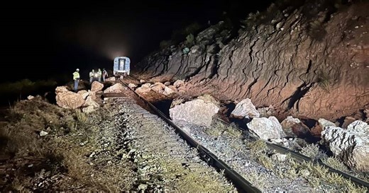 Rock slide strands Verde Canyon Railroad train along scenic route