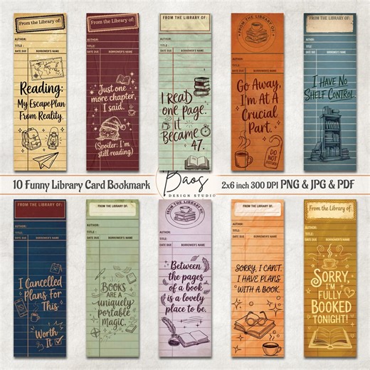 Funny Library Card Bookmark PNG Bundle, Retro Library Bookmark Sublimation PNG, Vintage Library Card Bookmark Prints, Bookish Retro Gift Png - Etsy