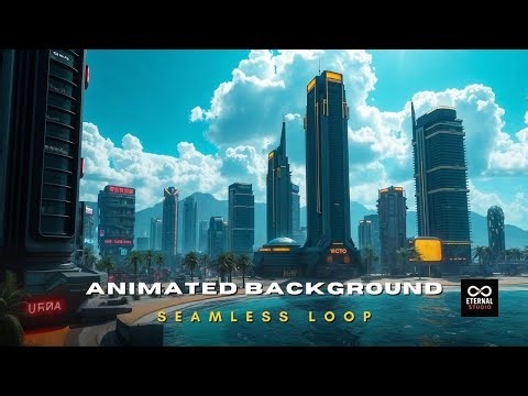 Animated Background - Cyberpunk City Shoreline | Futuristic Sci-Fi Coast Live Wallpaper Overlay