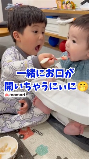 あーんってするときシンクロしちゃうのわかる🤭#赤ちゃん #従兄弟 #せいろ 生後7ヶ月 #3歳 #にぃに