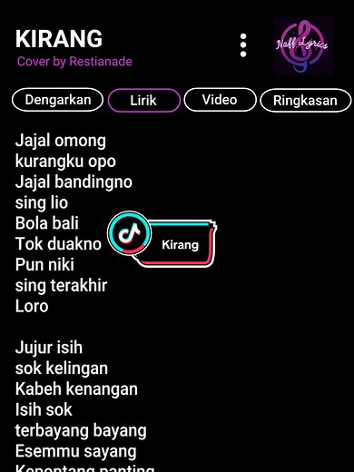 Kirang lirik lengkap — Kirang Restianade