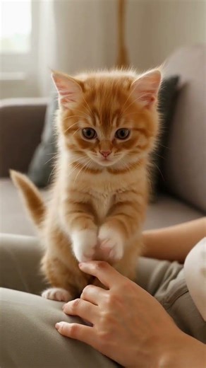 Tiny Ginger Kitten Playfully Bites Owner’s Finger While Sitting on Lap 🐱 #kitten #cat #catlife