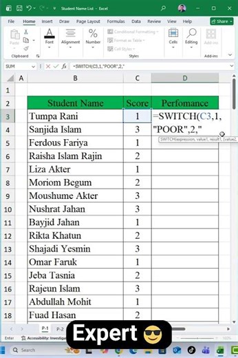 Switch Function in Excel #mdnazmulhossain