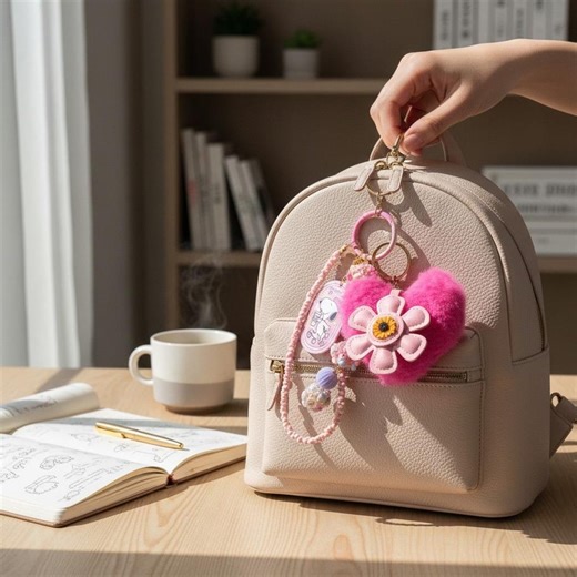 Pink Fuzzy Heart Snoopy Keychain With Beads & Flower Charm | Cute Handbag Charm | Kawaii Gift - Etsy