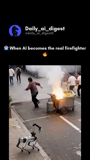 Daily AI Digest on Instagram: "On a busy Chinese street near a subway, a flaming gas cylinder turns into a serious danger — and instead of panic, a quadruped robot steps in. Calm, precise, and fearless, the robot moves straight toward the fire and extinguishes it before things get out of control 🤯🧯 This feels like a scene from a sci-fi movie, but it’s real life. AI isn’t just about content and automation anymore — it’s stepping into public safety, handling risks humans might hesitate to face.