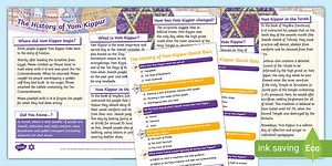 KS2 Yom Kippur History Differentiated Fact File and Quick Quiz Pack