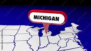 Michigan MI State Map Pin Location Navigation Destination 3d Animation