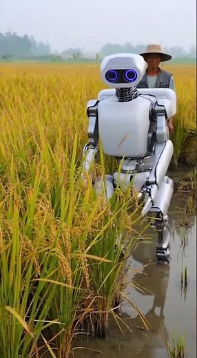 Robot on the Field, Gold on the Ground 💛🤖 #TrendyTech #RiceHarvesting