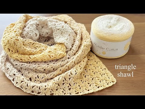 編み物【ユザワヤさんのワンダーコットン】で三角ショール編んでみました/編み方動画/ユザワヤ/ワンダーコットン