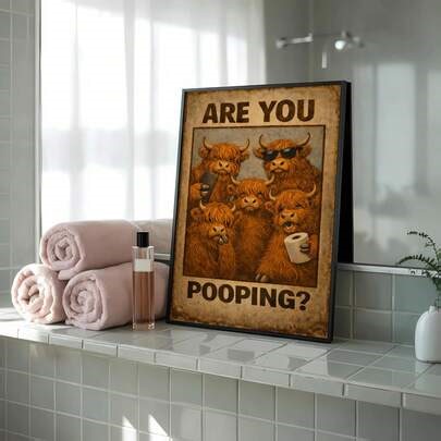 1PC, Are You Pooping? High And Low Cow Parody Canvas Posters - Vintage Bathroom Art Posters, Home Decoration Wall Art, Fun Bathroom Posters, Fashionable Prints, Bathroom Supplies, Fun Toilet Signs, Home Decoration Wall Paintings, Room Decoration Aesthetics.Optional Frame | SHEIN