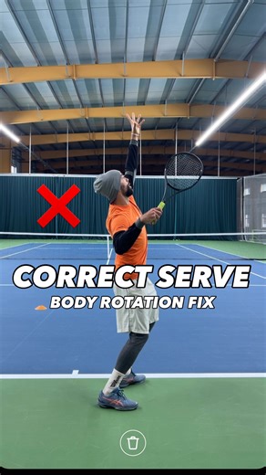 Milan Krnjetin on Instagram: "CORRECT SERVE - BODY ROTATION PROBLEM & FIX👌 Very common issue when serving is related to body rotation and overall direction of movement. Here I share the common problem and the solution: ❌ Players don’t turn enough as they toss the ball and get to the “power position”. After that the body turns too early and it over rotates which puts lots of stress on arm and shoulder. Torso rotation is not properly used for creation of effortless power and whole movement is in