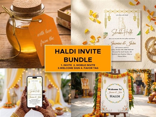 Editable Haldi Ceremony Invitation Bundle, Yellow Indian Wedding Template Set (digital Download) - Etsy