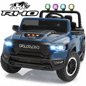 iYofe RAM 24V Kids Ride on Truck Cars for Boys Girls, Battery Powered Ride on Toys with All-Terrain Wheel, Bluetooth, MP3, Electric Car for Kids Toddler with Remote Control, Blue