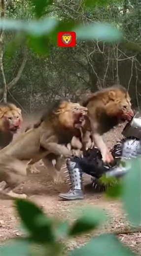 Real Life Iron Man? 🛡️ Facing a Lion Pride in a Spiked Armor Suit!