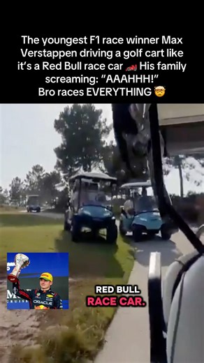 Youngest F1 winner Max Verstappen driving a golf cart like it’s Red Bull car. Bro races EVERYTHING